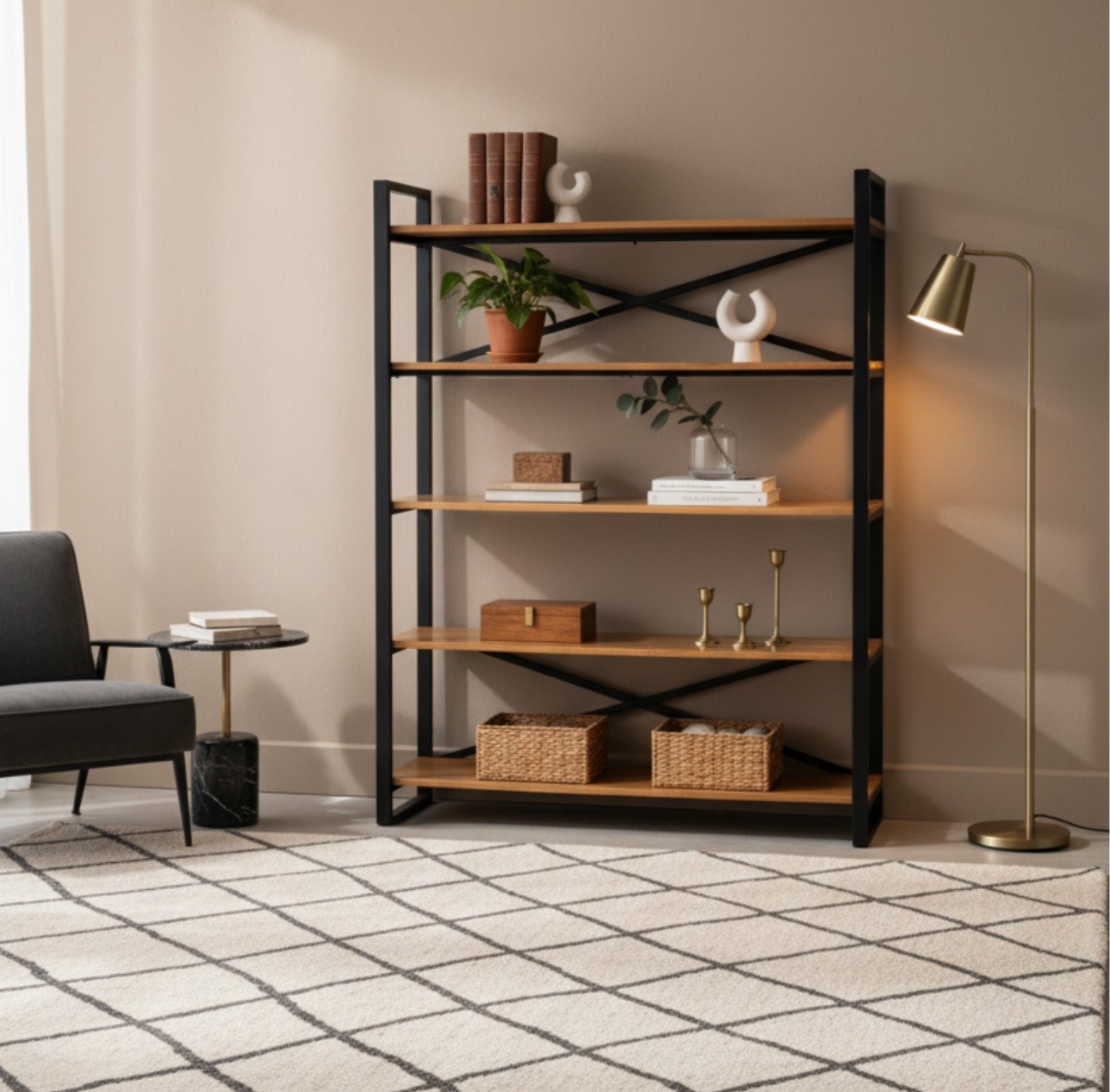 Estantería alta en una sala de estar