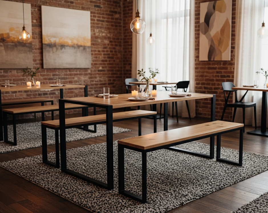 Detalle de las bancas del comedor para restaurante