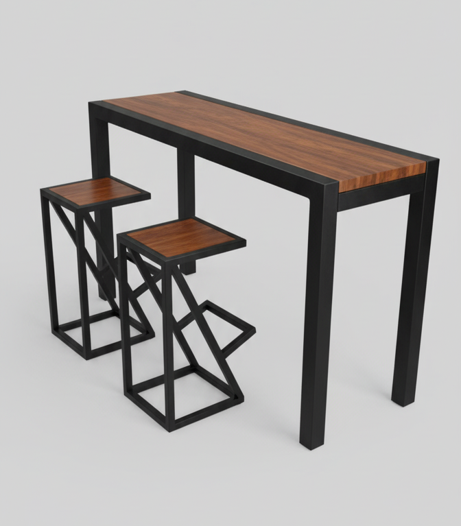 Mesa desayunador alta de madera y metal