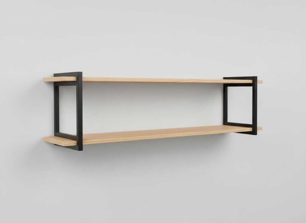 Repisa de pared estilo industrial con estantes de madera y marco de metal