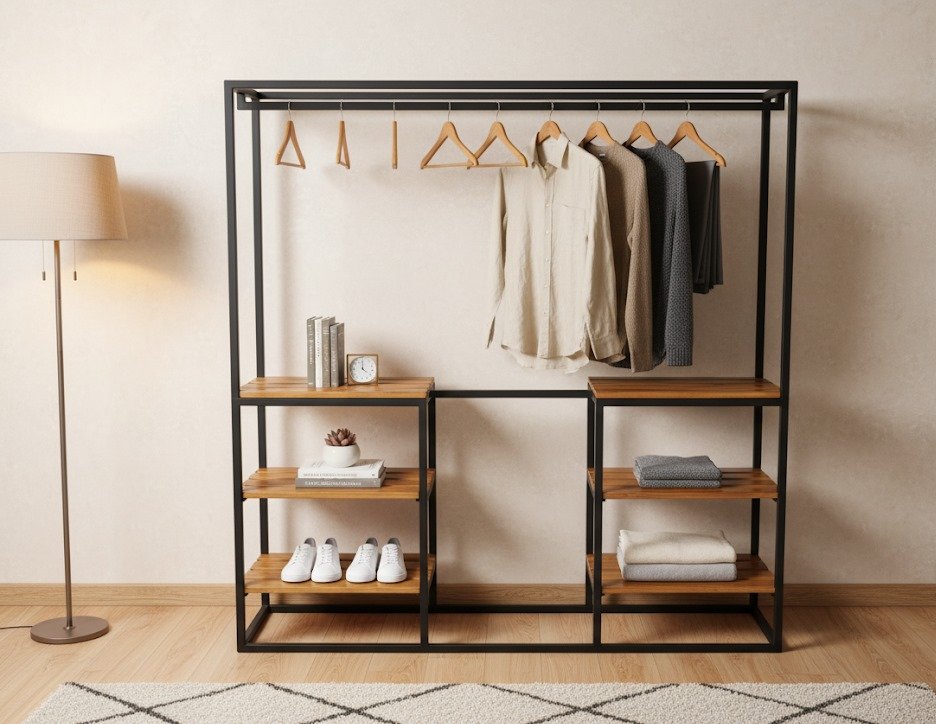 Detalle de la estructura de metal del ropero